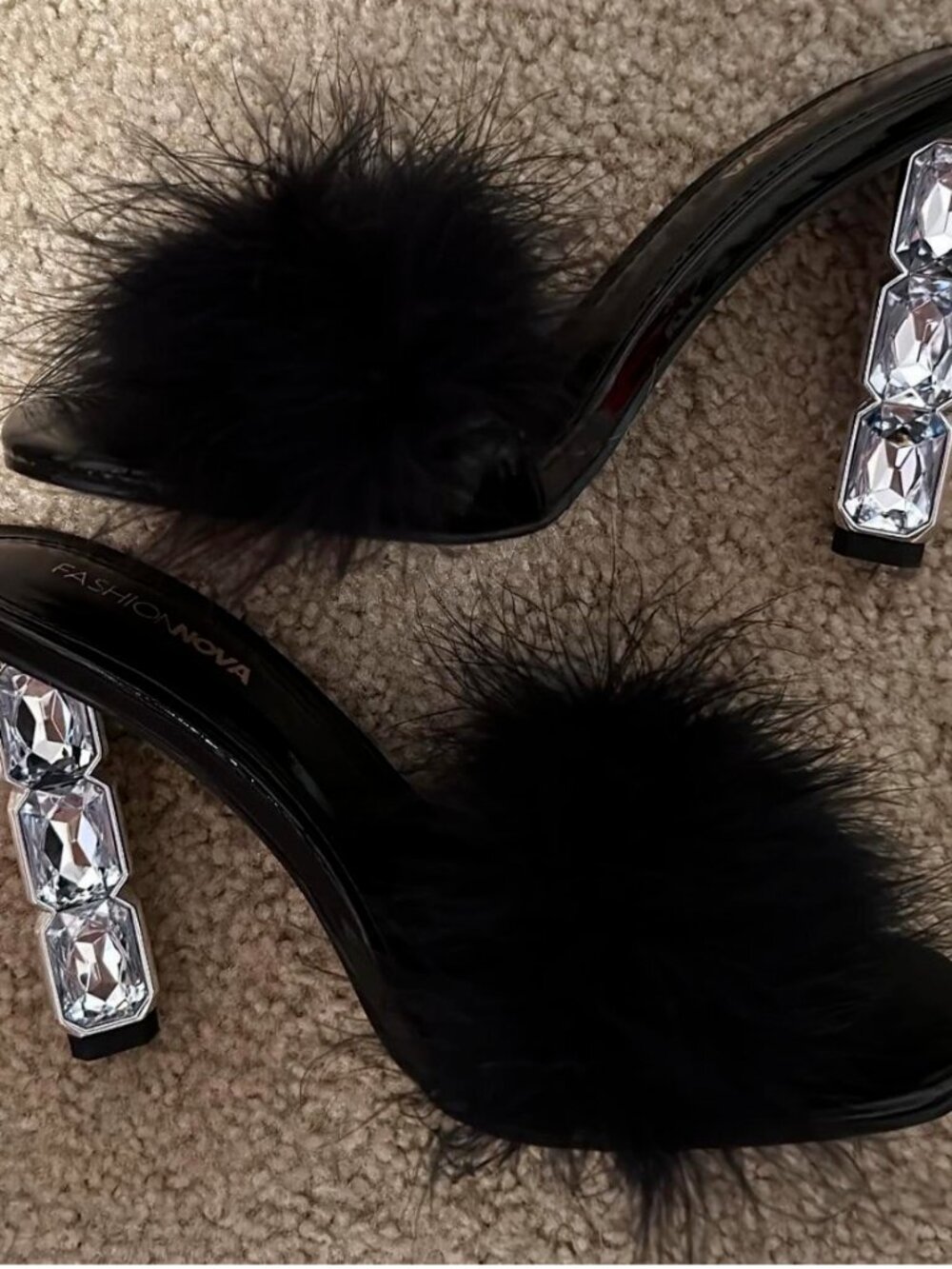 NWT: Black Feather Gem Block-Heels
